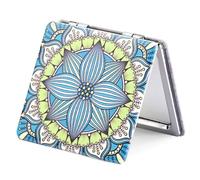OMIRO Compact Mirror with 1x/3x Magnification, Square with PU Leather, Small Mirror for Purses, Daily Makeup (Mandala Green)