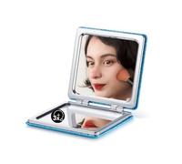 OMIRO Compact Mirror with 1x/3x Magnification, Square with PU Leather, Small Mirror for Purses, Daily Makeup (Glitter Blue)