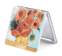 OMIRO Compact Mirror with 1x/3x Magnification, Square with PU Leather, Small Mirror for Purses, Daily Makeup (Sunflowers)