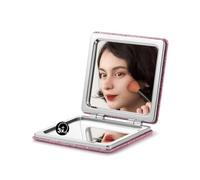 OMIRO Compact Mirror with 1x/3x Magnification, Square with PU Leather, Small Mirror for Purses, Daily Makeup (Glitter Pink)