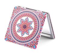 OMIRO Compact Mirror with 1x/3x Magnification, Square with PU Leather, Small Mirror for Purses, Daily Makeup (Mandala Red)