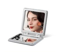 OMIRO Compact Mirror with 1x/3x Magnification, Square with PU Leather, Small Mirror for Purses, Daily Makeup (Glitter Silver)