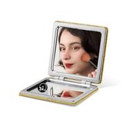 OMIRO Compact Mirror with 1x/3x Magnification, Square with PU Leather, Small Mirror for Purses, Daily Makeup (Glitter Gold)