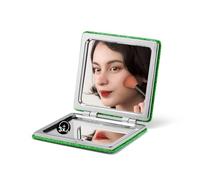 OMIRO Compact Mirror with 1x/3x Magnification, Square with PU Leather, Small Mirror for Purses, Daily Makeup (Glitter Green)