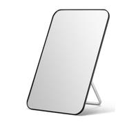 OMIRO Desk Makeup Mirror, 20 x 14cm Table Mirror with Foldable Stand and Hanging Hole for Shaving and Travelling, Black