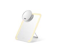 OMIRO Lighted Makeup Mirror with 10X Magnifying Mirror, 8 x 5 inches Desk Mirror with Adjustable Stand and 3 Lighting Modes for Shaving and Travelling, White