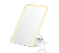 OMIRO Lighted Travel Makeup Mirror, 20 x 14cm Desk Mirror with Foldable Stand and 3 Lighting Modes for Shaving and Travelling, White