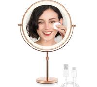 OMIRO Magnifying Mirror with Light 10X/1X-360° Flip Dual Side, 10" Makeup Mirror with Light, Touch Adjustable 3-Color Lights, Detachable & Rechargeable for Bathroom Vanity, Travel (Rosegold)
