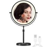 OMIRO Magnifying Mirror with Light 10X/1X-360° Flip Dual Side, 8.5" Makeup Mirror with Light, Touch Adjustable 3-Color Lights, Detachable & Rechargeable for Bathroom Vanity, Travel (Black)