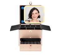 OMIRO Makeup Organiser Box with Detachable Magnetic Led Mirror and Drawer-Rose Gold