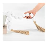 OMISHE 60" Long Extra Large Wood Bead Garland with 1.6" Diameter Wooden Beads and Tassels, Rustic Farmhouse Country Decorative Beads for Home Tiered Tray Decor, White