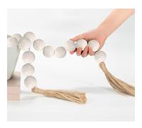 OMISHE 60" Long Extra Large Wood Bead Garland with 1.6" Diameter Wooden Beads and Tassels, Rustic Farmhouse Country Decorative Beads for Home Tiered Tray Decor, Rustic White