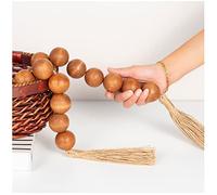 OMISHE Extra Large Brown Wooden Bead Garland with 4cm Diameter Wooden Beads and Tassels, Length 104cm Rustic Decorative Rustic Beads for Home Decoration, Tray
