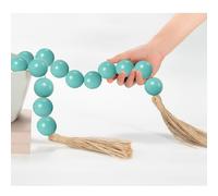 OMISHE Extra Large Wood Bead Garland Aqua Teal with 1.6" Diameter Wooden Beads and Tassels, 41" Long Rustic Farmhouse Country Decorative Beads for Home Decor, Aqua Teal
