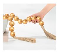 OMISHE Extra Large Wood Bead Garland Gold with 1.6" Diameter Wooden Beads and Tassels, 41" Long Rustic Farmhouse Country Decorative Beads for Home Tiered Tray Decor, Gold