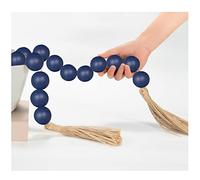OMISHE Large Wood Bead Garland Navy Blue with 1.6" Diameter Wooden Beads and Tassels, Decorative Beads Decorations, 41" Long Rustic Farmhouse Country Wood Beads Garland for Home Wooden Decor Navy Blue