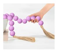 OMISHE Large Wood Bead Garland Purple with 1.6" Diameter Wooden Beads and Tassels, 41" Long Rustic Farmhouse Country Wood Beads Garland for Home Tiered Tray Decor, Decorative Beads,Purple