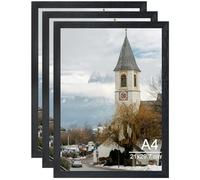 OMISHE Wood A4 Frame 21x29.7 cm, Black Wooden A4 Picture Photo Frame with Plexiglass for Wall Hanging or Tabletop, Black, 3 Pack
