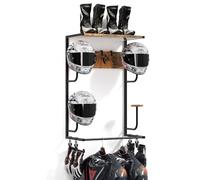 OMISRUIS Motorcycle Helmet Holder Wall-Mounted Helmet Rack with 4 Glove Chips& Hooks - Rustic Bike Helmets Storage Organizer, Universal Wall Mount for Helmets, Gear, Clothes, Accessories，Retro