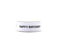 OMISS - White Happy Birthday Ribbon with Black Writing in Satin and Grosgrain - Width 22mm - Ideal for your decorations and gifts (White)