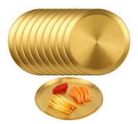 OMISTAR 10 PCS Golden Stainless Steel Plates, 10 Inch Large Round Shallow Plates, Elegant Brushed Stainless Steel Dish Dinnerware, Food Serving Tray for Home, Party, Restaurant, Cafeteria