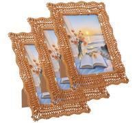 OMISTAR 3 PCS Scalloped Picture Frame, 5 x 7 Inch Wicker Weave Rattan Photo Frame, Handmade Woven Rattan Picture Frame, Boho Farmhouse Style Tabletop or Hanging Display for Many Home Decor Style
