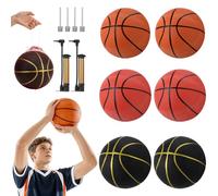 OMISTAR 6 PCS Size 5 Rubber Basketballs Bulk, 27.5 in Indoor Outdoor Practice Balls, Basketballs Training Set with 2 Pumps, 4 Air Needles, 6 Net Carry Bags for Camps & Team Use