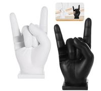 OMISTAR Rock Hand Drumstick Display Holder, Fun Gesture Shaped Drumstick Display Stand, Resin Drumstick Holder, Drumstick Stand with Stable Base for Drummers Stick & Mallet Bags & Cases (White+Black)