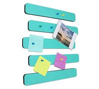 Omitfu Felt Bulletin Board Bar Strip 0.5 Inch Thick Self-Adhesive Pin Board Bar 13 Inch in Length with 14 Pushpins, 5 Turquoise Bars