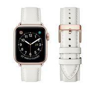OMIU Compatible with Apple Watch Strap 38mm 40mm 42mm 44mm Genuine Leather Compatible with Apple Watch Series 6/5/4/3/2/1, iWatch SE (Ivory White/Rose Gold Connector, 38