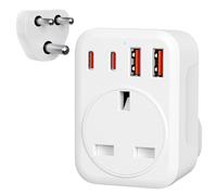 Omivine UK to India Plug Adapter, 5 in 1 Type D Travel Power Adapter Converter mit 1 AC & 2 USB-C & 2 USB-A(17W) for Indian/Pakistan/Sri Lanka/Burma/Maldives/Nepal, etc (Type D-White)