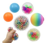 OMJMYY Pack of 6 Stress Balls, Rainbow Squeeze Balls, Anti-Stress Ball with Water Beads, Squishy Stress Ball, Stress Balls, Children for Children and Adults, Soothing ADHD and Anxiety, Stress Relief