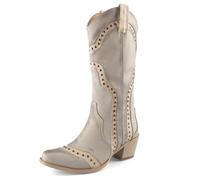 OMJPWS Cowboy Boots for Women Western Boots Cowgirl Ladies Pointed Toe Pull On Mid Calf Classic Fashion Dress Retro Boots, White, 3 UK
