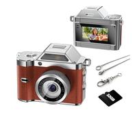 OMK Mini Keychain Camera, 1080P Pocket-Size Camera with 32GB Card, Portable Mini Retro Camera, One-Button Recording, Lightweight Vintage for Travel, Birthday Gift, Party, Daily Moments(Brown)