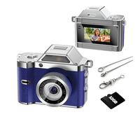 OMK Mini Keychain Camera, 1080P Pocket-Size Camera with 32GB Card, Portable Mini Retro Camera, One-Button Recording, Lightweight Vintage for Travel, Birthday Gift, Party, Daily Moments(Blue)