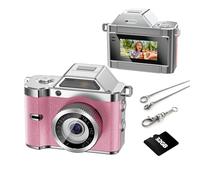 OMK Mini Keychain Camera, 1080P Pocket-Size Camera with 32GB Card, Portable Mini Retro Camera, One-Button Recording, Lightweight Vintage for Travel, Birthday Gift, Party, Daily Moments(Pink)