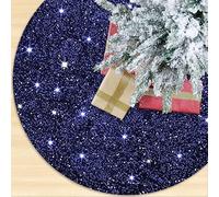 OMKSIH Navy Blue Christmas Tree Skirt 21 Inch Glitter Sequin Tree Skirt Velvet Tree Skirt for Tabletop Trees Blue Christmas Tree Decoration Sparkle Mini Christmas Tree Skirt for Santa Holiday Decor