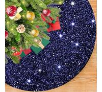 OMKSIH Navy Blue Christmas Tree Skirt 46 Inch Metallic Sequin Tree Skirt Large Tree Stand Cover Sparkle Tree Skirts for Artificial Trees Velvet Tree Skirt Mat for Rustic Christmas Tree Skirt Ornament