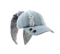 OMLAMP Y2k Hats New Jeans Bunny Ears Hat Kpop Outfits for Women Woman's Baseball Cap Hip-hop Beanies Grunge Girl Caps, Stars Brim, One Size
