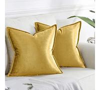 OMMATO Gold Cushion Covers 40cm x 40cm Square Velvet Decorative Throw Pillow Covers for Couch Sofa Living Room 16x16 inch 2 Pack