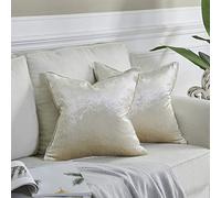 OMMATO Velvet Cushion Covers 16x16 inch Square Cream Decorative Throw Pillow Covers for Couch Sofa Living Room 40cm x 40cm 2 Pack