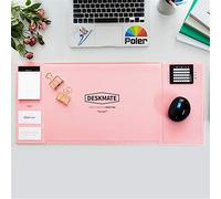 Ommda Multifunctional Desk Pad with PVC Waterproof Clear Overlay Anti Slip Writing Mouse Pad with Pockets for Office 32x70cm Pink
