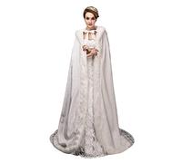 Ommda Womens' Faux Fur Wedding Cape Hooded Cloak for Bride Winter with Fur Trim Ivory White