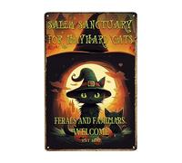 OMMIIY Decor 8''x12'' Salem Sanctuary for Wayward Cats Cat Halloween Tin Sign Cafe bar Home Wall Art Decoration Retro Metal Tin Sign