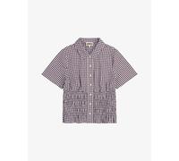 Omnes Womens Omnes Merida Gingham Shirred-Panel Short-Sleeve Cotton Blouse Chocolate Gingham 14