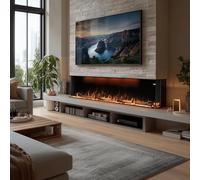 Omni-burn 183cm 3-Side Recessed & Wall-Mounted Electric Fireplace Insert, 13 Fuel Bed & Flame Colour Options, 3 Top Led Light Colours, 9H Timer