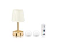 Omniance Avalon Rechargeable Table Lamp, 2 Light Sources and Remote | Cordless dimmable colour changing, brass base with fabric shade, USB C charge, for restaurant, bar, hotel and home