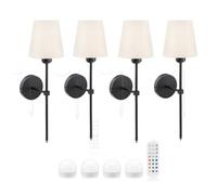Auraglow Rechargeable Wireless LED Wall Light with Remote - Battery-Powered, Dimmable, Colour-Changing for Bedrooms & Living Rooms (Black, Bundle: 4 Lamps, 4 Light Sources, 1 Remote)