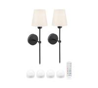 Auraglow Rechargeable Wireless LED Wall Light with Remote - Battery-Powered, Dimmable, Colour-Changing for Bedrooms & Living Rooms (Black, Bundle: 2 Lamps, 4 Light Sources, 1 Remote)