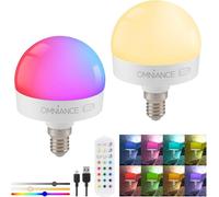 Omniance Rechargeable LED Light Source Bulbs, Remote, E14 Adaptor, 2 Pack